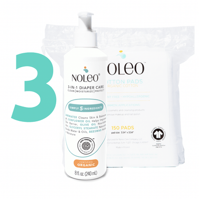 Value Pack NOLEO Diaper Cleanser & Moisturizer + Organic Cotton Pads NOLEO DUO (Pack of 3)